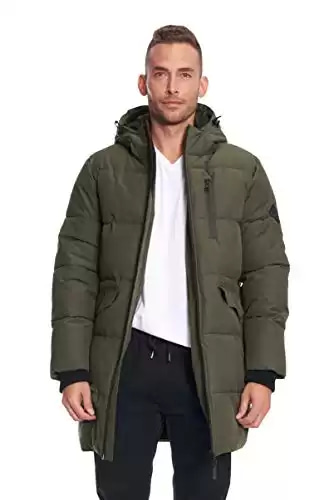 Alpine North Men’s Vegan Down Puffer Coat - Snow/Water Repellent, Relaxed Fit, Warm Insulated Winter Coat with Hood For Men