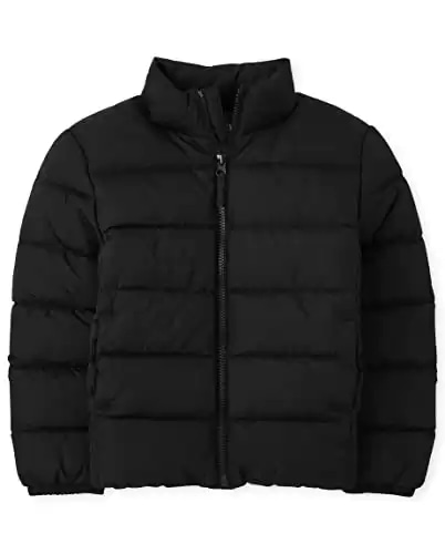 The Children's Place Boys' Medium Weight Puffer Jacket, Wind, Water-Resistant, Black, Large (10/12)