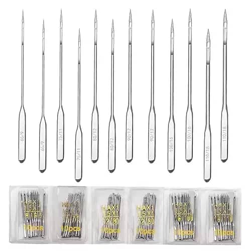 Anvin 60 Count Sewing Machine Needles Universal Regular Point for Singer, Brother, Janome, Varmax Heavy Duty Ball Point Needles Assorted Size 65/9, 75/11, 80/12, 90/14, 100/16, 110/18(Silver)