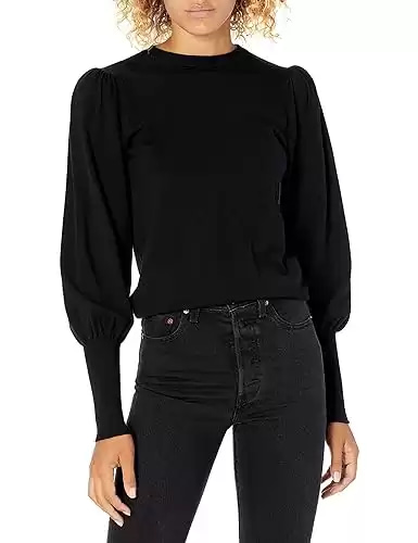 The Drop Women's Vivienne Padded-Shoulder Balloon-sleeve Crewneck Sweater