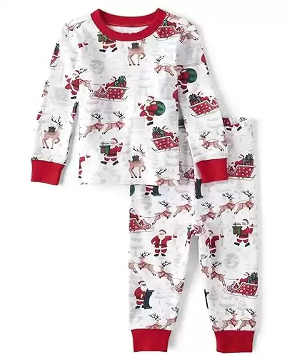 The Children's Place Kids' Baby/Toddler 2 Piece Family Matching, Festive Christmas Pajama Sets, Cotton, Santa Sleds, 5T