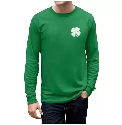 Irish Shamrock St Patricks Day Shirt Men Pocket Size Clover Long Sleeve T-Shirt