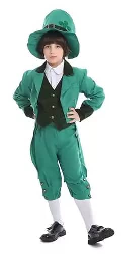 Leprechaun Cosplay Costume for Kids St Paddy's Hat Green Swallowtail Jacket Pants Vest Halloween Suits
