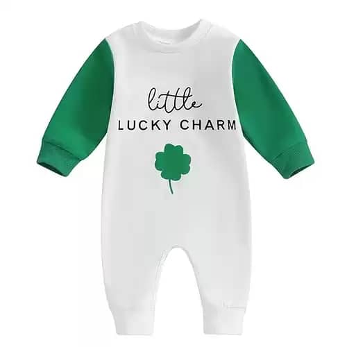 Infant Baby Boy Girl St. Patrick 's Day Outfit Clothes Clover Long Sleeve Romper One-Piece Jumpsuit Pants