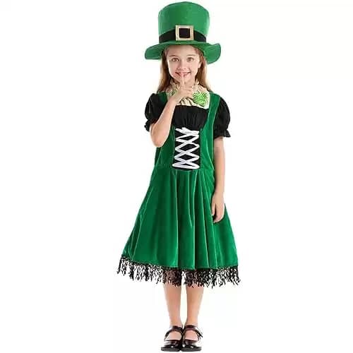Leprechaun Costume for Girls Kids St. Patrick's Day Outfit 3pc Fancy Dress Funny Cosplay Party