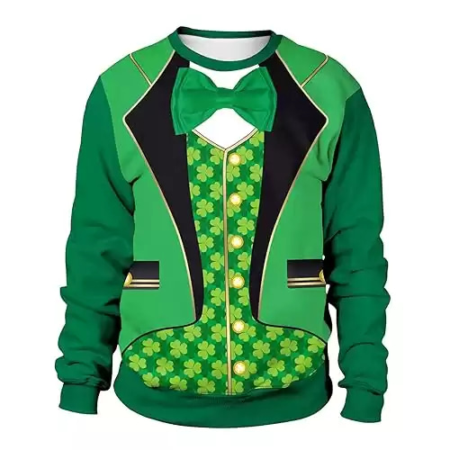 OFIMAN Men St Patricks Day Sweatshirts Green Shamrock Shirt Saint Patrick Leprechaun Funny Clothes Adult 3D Novelty Pullover