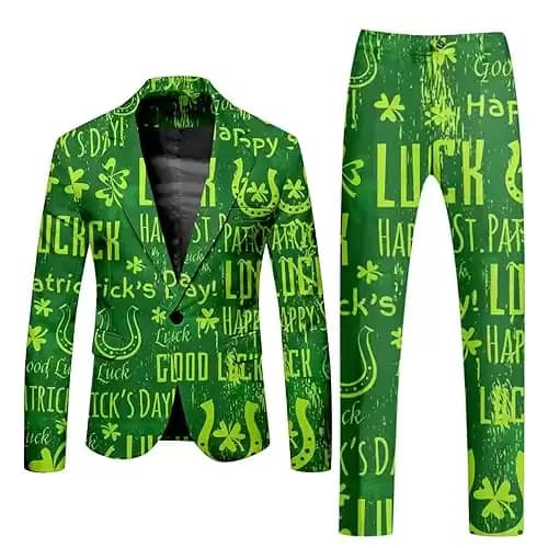 St. Patrick's Day Skirt Suit for Men 2Pcs Full Print Casual Jacket Suit Tops and Bottom Work Outfit Suit for Men Oversized