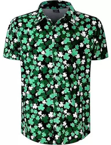LINOCOUTON Men's Mardi Gras/St Patrick's Day Short Sleeve Button Down Shirt