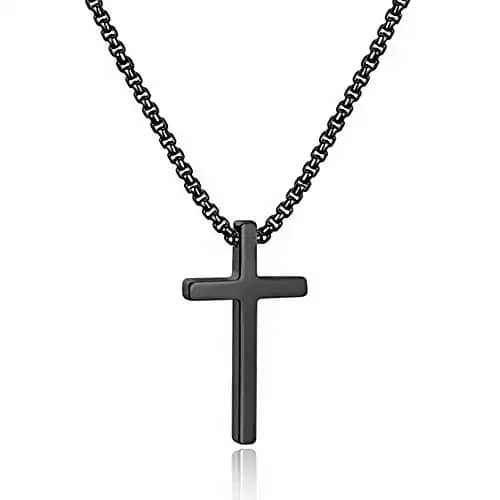 M MOOHAM Cross Necklace for Men, Silver Black Gold Stainless Steel Plain Cross Pendant Necklace for Men Box Chain 16-30 Inch