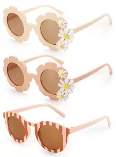 Kids Flower Sunglasses for Girls daisy Round Flower Glasses for Toddler Baby Age 2-4 Little Girls Age 10-12 Small Gift BULK 3PACK