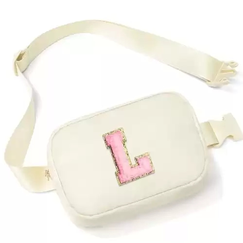 YOOLIFE Birthday Gifts for 4 5 6 7 8 9 10 11 12 13 14 Year Old Girls - Initial Fanny Pack Belt Bag Purse for Girls Teens Daughter Sister, Personalized Trendy Stuff for Teen Girl Kids | Beige L