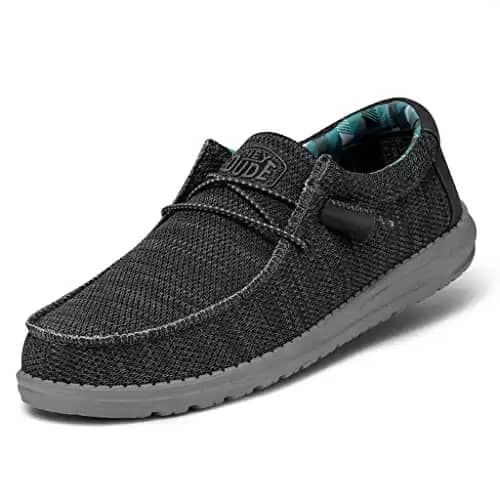 Hey Dude Men's Wally Sox Charcoal Size 10 | Men s Shoes | Men's Lace Up Loafers | Comfortable & Light-Weight