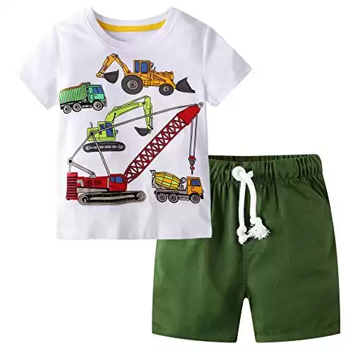 BIBNice Toddler Boy Clothes Kids Summer Cotton Clothing Sets Little Boys Outfits Forklift Size 7T