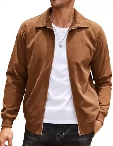 COOFANDY Men's Casual Jacket Corduroy Lightweight Shirt Jacket Vintage Bomber Coat