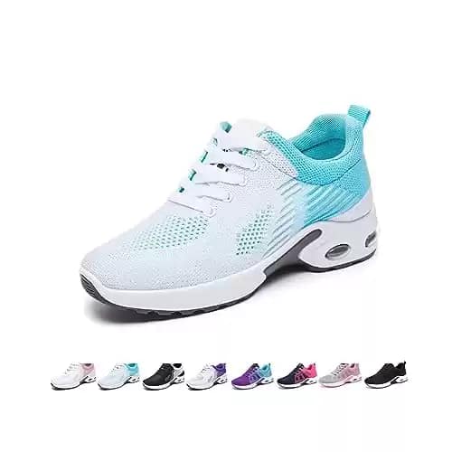 Women Orthopedic Sneakers Stylish Walking Shoes, 2023 New Air Running Shoes, Non Slip Walking Sneakers, Mesh Air Cushion Sneakers for Gym Workout Sports, A-blue+white, 7.5