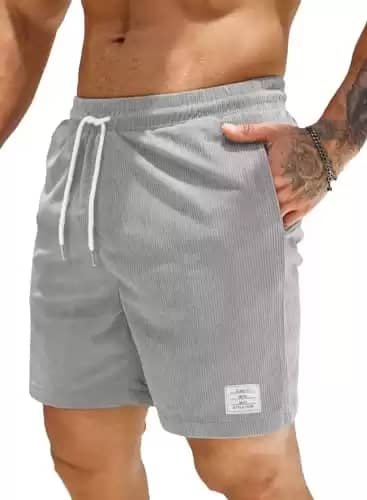 JMIERR Men's Casual Corduroy Shorts Drawstring Shorts with Pockets Summer Workout Hiking Shorts Men Stretch Beach Shorts