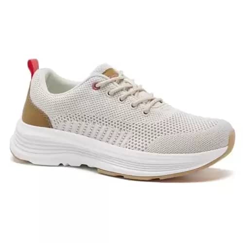 OrthoComfoot Women's Orthopedic Comfortable Exercise Sneakers for Outdoor, Work Soft Orthotic Walking Sneakers for Foot Pain Relief, Rebound Thick Sole Sneakers Add Height Beige Size 7.5