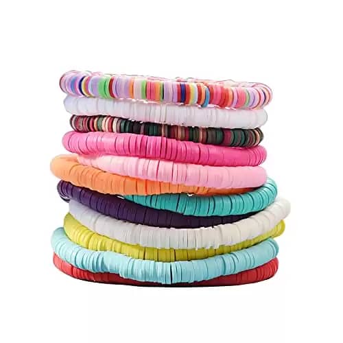 HYHONEY 12pcs Friendship Bracelets Beaded Bracelets Heishi Bracelet Cute Bracelets Stack Vinyl Clay Disc Bead Surfer Stretch Summer Beach Bracelets For Women Preppy Bracelets