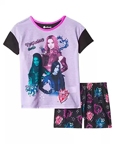 Disney Girls Descendants | Encanto Frozen Princess Little Mermaid Lilo & Stitch Raya 2-piece Loose-fit Pajama Set, Wickedly Cool 2, 14 US