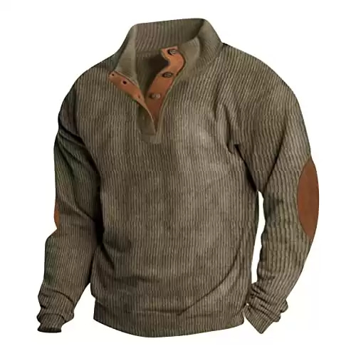 Mens Sweatshirt Stand Collar Button Down Shirt Corduroy Winter Clothes for Men Vintage Casual Sweatshrit Tops