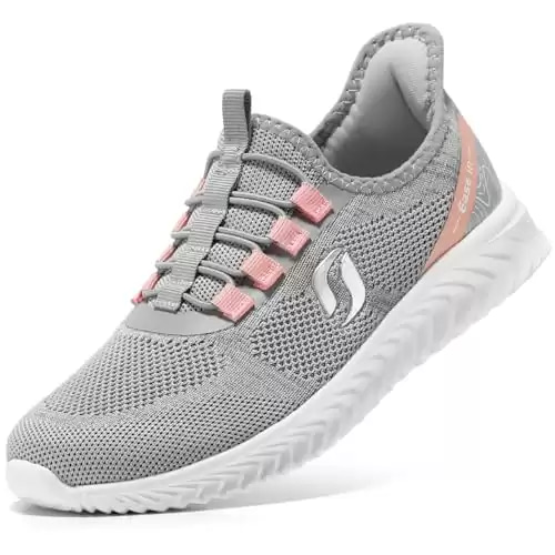 STQ Slip Ins Womens Hands Free Slip on Sneakers Orthopedic Walking Shoes Plantar Fasciitis Maternity Shoes Light Grey Pink, Size 8