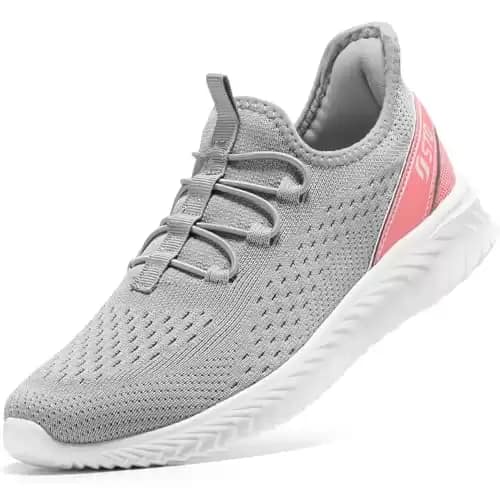 STQ Slip ins Orthopedic Walking Shoes for Women Hands Free Slip on Sneakers Comfortable Maternity Shoes Light Grey Pink 7 US