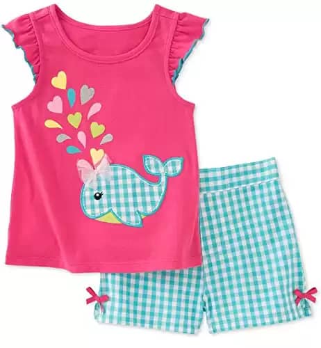 Toddler Girls Summer Clothes Outfit,Whale Top and Shorts Clothing Set Raspberry 3t