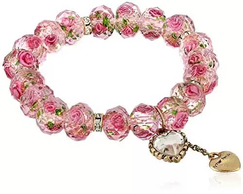 Betsey Johnson Pink Flower Bead Stretch Bracelet