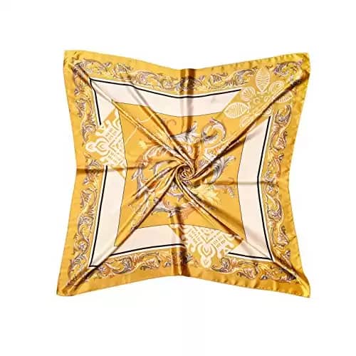 Lingso Silk Like Scarf,Head Scarves for Women,Stain Square Scarf for Hair Wrapping 35 X35 (Roman gold)