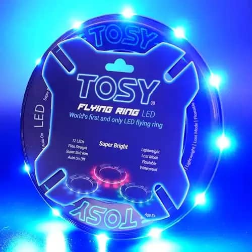 TOSY Flying Ring - 12 LEDs, Super Bright, Soft, Auto Light Up, Safe, Waterproof, Lightweight frisbee, Cool Birthday, Camping, Easter Basket Stuffers & Outdoor/Indoor Gift Toy for Boys/Girls/Kids