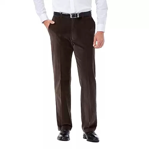 Haggar Mens 21 Wale Stretch Corduroy Expandable Waist Classic Fit Plain Front Pant