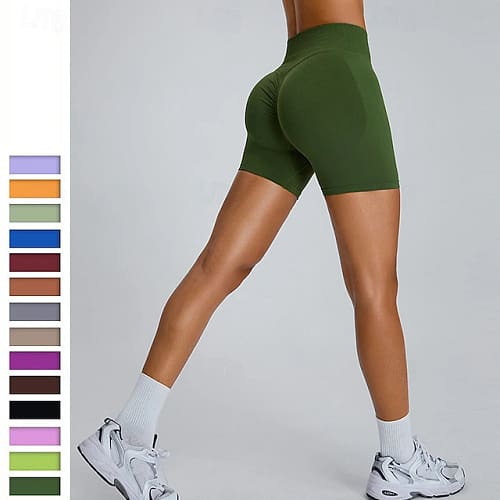 Women's Gym Shorts Yoga Shorts Workout Shorts Elastic Waistband High Waist Yoga Gym Workout Pilates Shorts Yellow Army Green Blue Sports Activewear Stretchy Slim 2024 - $20.99