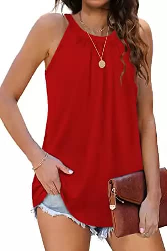 Halter Tank Tops for Women Loose Fit Summer Sleeveless Tops Basic Camis Red L