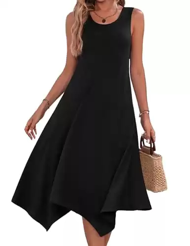 HOTOUCH Women's Casual Summer Sleeveless Dress Loose Irregular Hem Midi Dresses with Pockets Black Medium