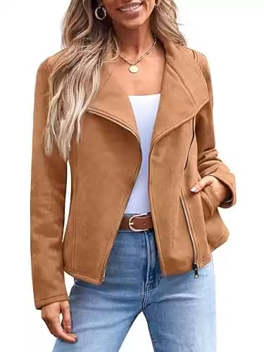 AUTOMET Womens Faux Leather Jackets Suede Fall Fashion 2024 Outfits Winter Clothes Open Front Cropped Coat Outwear