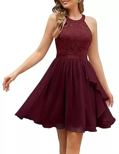 Wedtrend Women's Bridesmaid Dresses, Halter Sleeveless Cocktail Dress Ruffle A Line Short Prom Dress 2024