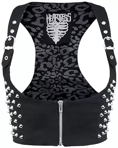 Heartless Devina Underbust Waistcoat Silver Studded Gothic Punk Cropped Vest