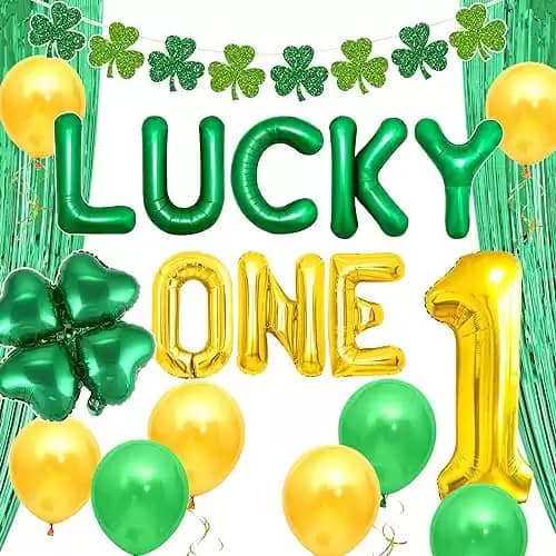 Roaring Good Time 25 PCS St Patricks Day First Birthday Decorations Lucky One Birthday Party Decoration Lucky Irish First Birthday Supplies Lucky Balloon Letters Clover Balloons