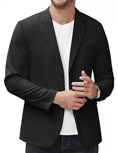 COOFANDY Mens Lightweight Casual Blazer Slim Fit Sport Coat Party Office Weeding Business Black