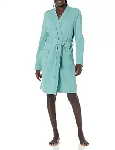 Amazon Essentials Women's Lightweight Waffle Mid-Length Robe (Available in Plus Size), Teal Blue, Small