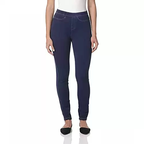 No nonsense Classic Leggings-Jeggings for Women with Real Back Pockets, High Waisted Stretch Jeans, Medium Wash Denim, X-Large