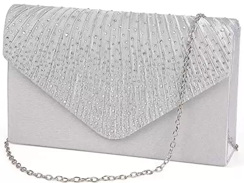BBjinronjy Clutch Purse Evening Bag for Women Prom Sparkling Handbag With Detachable Chain for Wedding Party Cocktail Crossbody Purse (Silver)