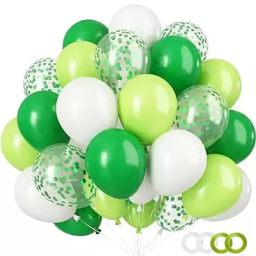 80 PCS Green White Balloons, St. Patrick's Day Party Decoration Balloons Confetti Balloons Set 12Inch Green Confetti Latex Helium Balloons for Birthday Baby Shower Jungle Safari Decorations