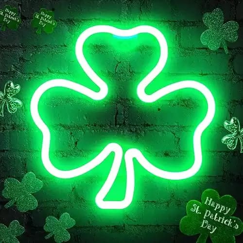 11.5 Inch St Patricks Day Decorations,Irish Four Leaf Clover LED Window Lights,USB Powered Control,St. Patrick's Day Green Clover Lighted Decorations for Window Wall Indoor Outdoor Party Favors