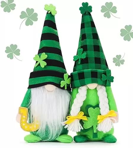 2PCS St Patricks Day Decorations, Green Gnomes Plush Lucky Irish Themed Gnome Tabletop Centerpiece Sign Ornaments for Irish Saint Patrick's Day, Gift, Desk, Home, Spring Party Supplies Decor